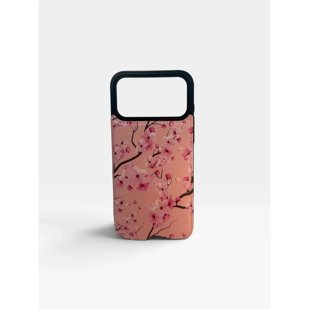 Cherry Blossom Floral Wallet Case for iPhone 17 Pro Max Pink Sakura Card Holder
